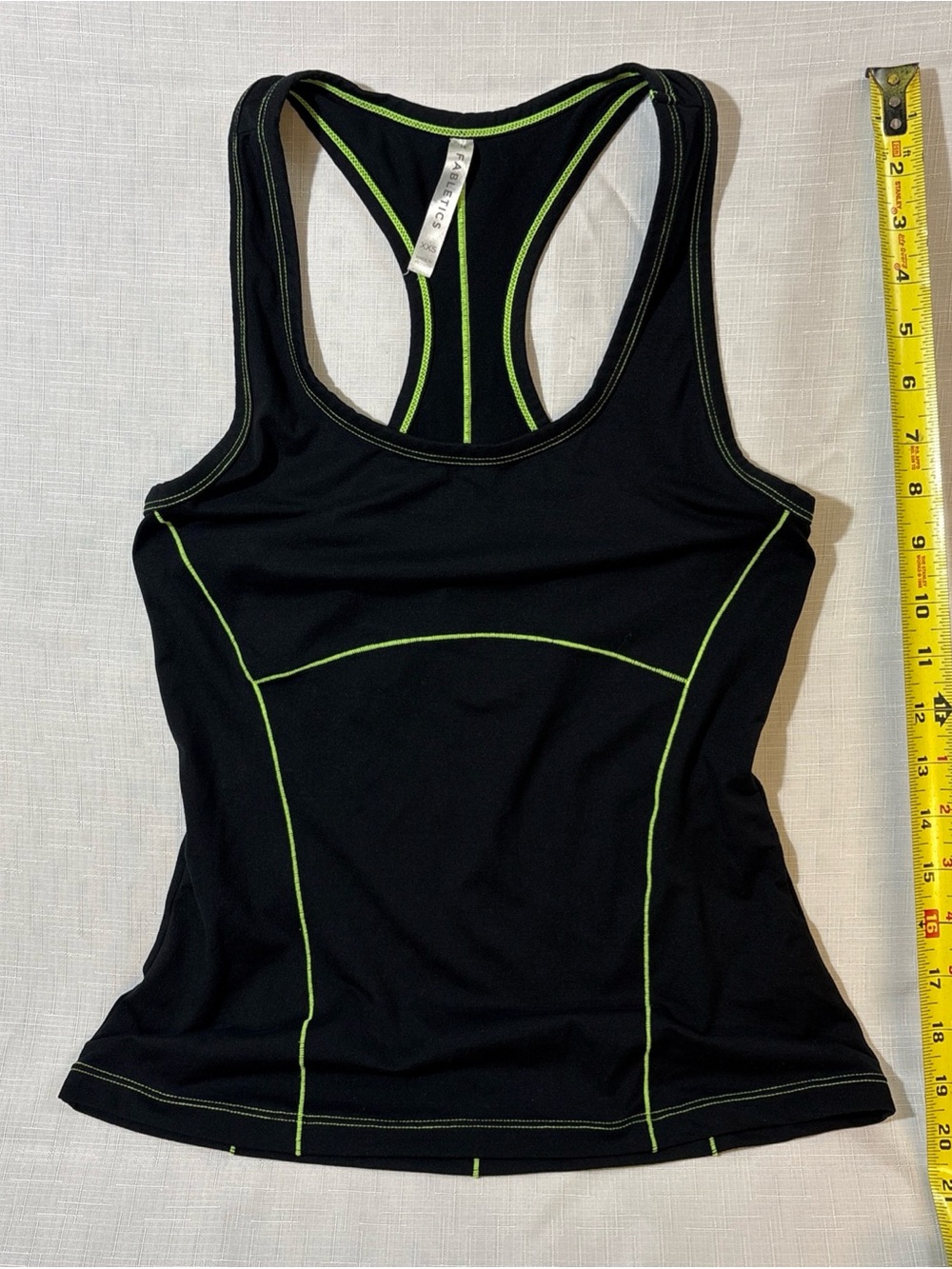 Fabletics Black Racerback Tank with Lime Stitching XXS
